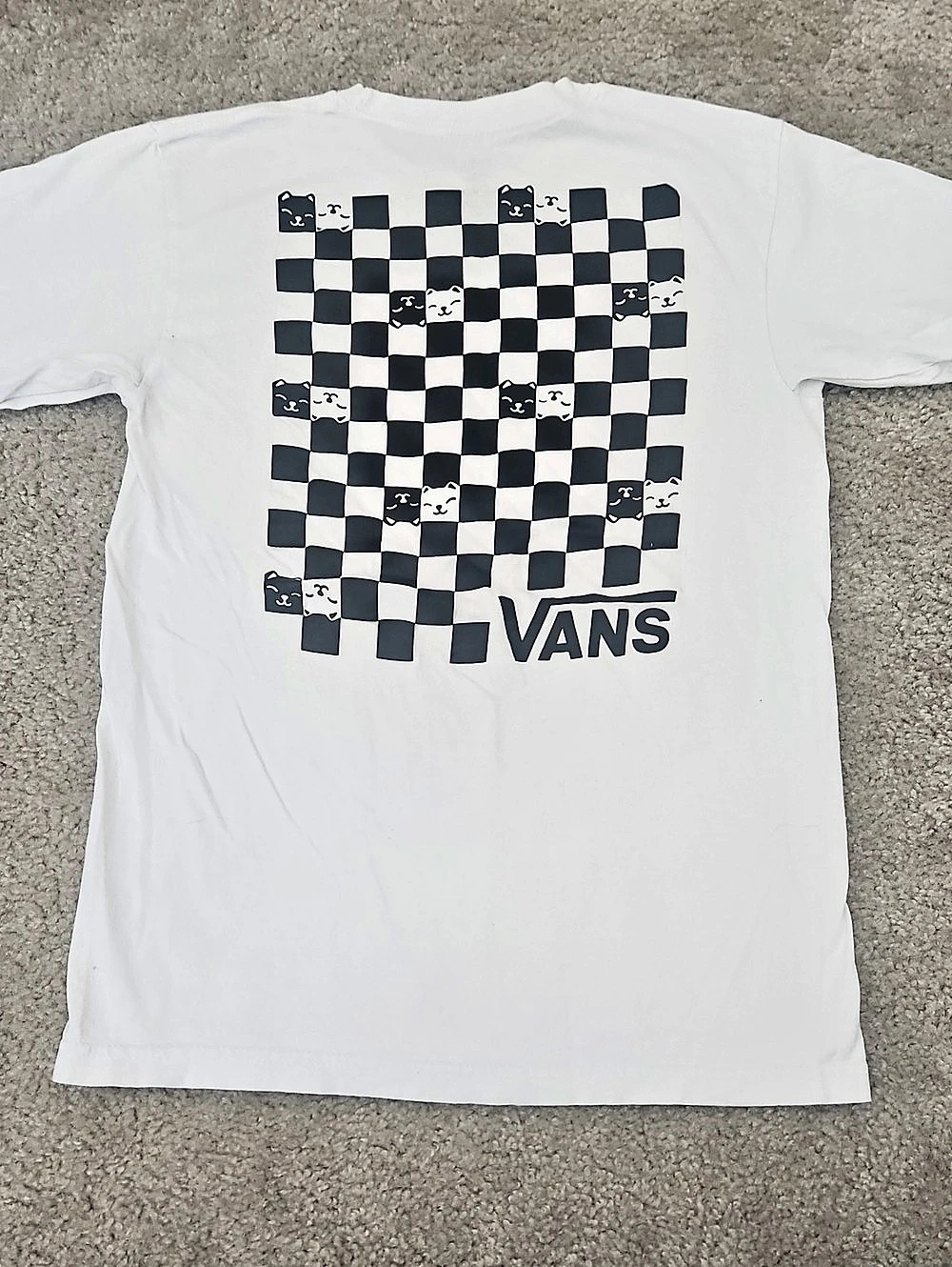 Vans Checker Bros T-Shirt Checkered Graphic Short Sleeve Tee in White size small